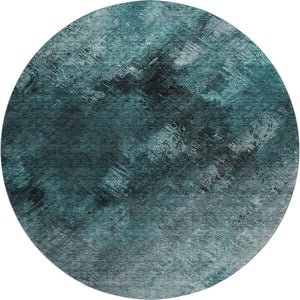 HomeRoots 8' Teal Ivory and Gray Abstract Washable Round Rug – Stylish UV-Resistant Design for Busy Homes 650533
