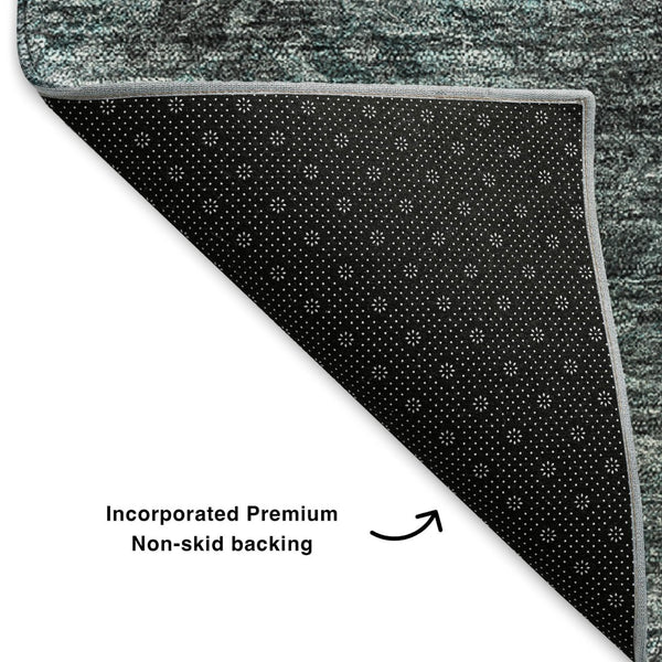 HomeRoots 8' Teal Ivory and Gray Abstract Washable Round Rug – Stylish UV-Resistant Design for Busy Homes 650533