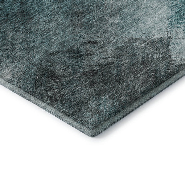 HomeRoots 8' Teal Ivory and Gray Abstract Washable Round Rug – Stylish UV-Resistant Design for Busy Homes 650533