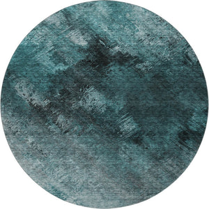 HomeRoots 8' Teal Ivory and Gray Abstract Washable Round Rug – Stylish UV-Resistant Design for Busy Homes 650533