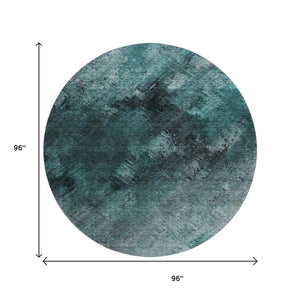 HomeRoots 8' Teal Ivory and Gray Abstract Washable Round Rug – Stylish UV-Resistant Design for Busy Homes 650533