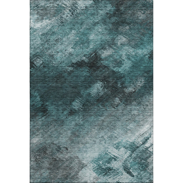 HomeRoots 9' X 12' Teal Ivory Gray Abstract Area Rug – Washable, UV-Protected, Stain-Resistant for Homes 650535