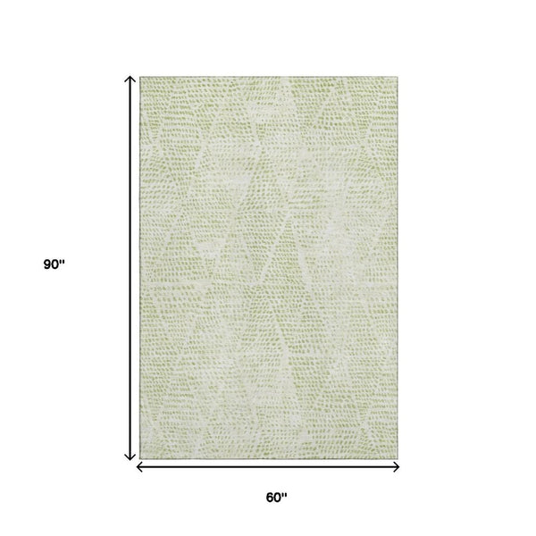 HomeRoots 5' Artichoke Green & Ivory Diamond Washable Area Rug – UV Protected, Durable & Easy-Clean Design! 650544