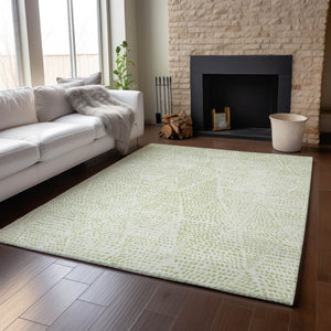 HomeRoots 5' Artichoke Green & Ivory Diamond Washable Area Rug – UV Protected, Durable & Easy-Clean Design! 650544