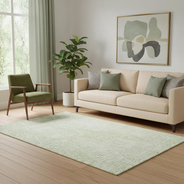 HomeRoots 5' Artichoke Green & Ivory Diamond Washable Area Rug – UV Protected, Durable & Easy-Clean Design! 650544