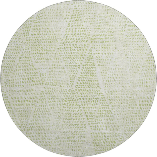 HomeRoots 8' Artichoke Green & Ivory Diamond Washable Round Rug - Durable, Stain-Resistant, UV Protected Style! 650545