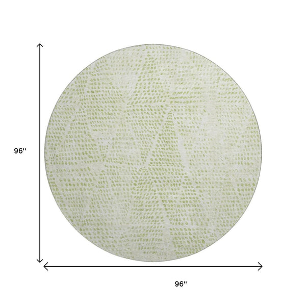 HomeRoots 8' Artichoke Green & Ivory Diamond Washable Round Rug - Durable, Stain-Resistant, UV Protected Style! 650545