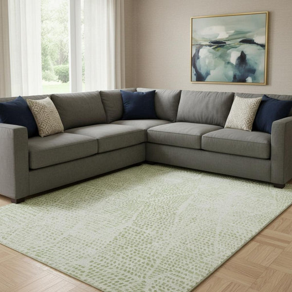 HomeRoots 9' X 12' Artichoke Green & Ivory Diamond Area Rug - Washable, UV Protected, Stylish & Durable Design 650547