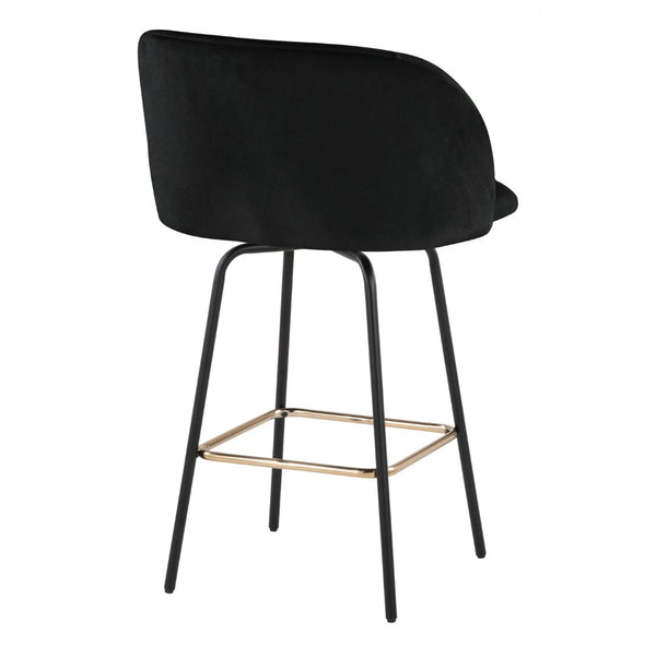 English Elm Fixed-height Swivel Counterstools Velvet Seat Gold Footrest Glam Kitchen Island Set Black B202S01827