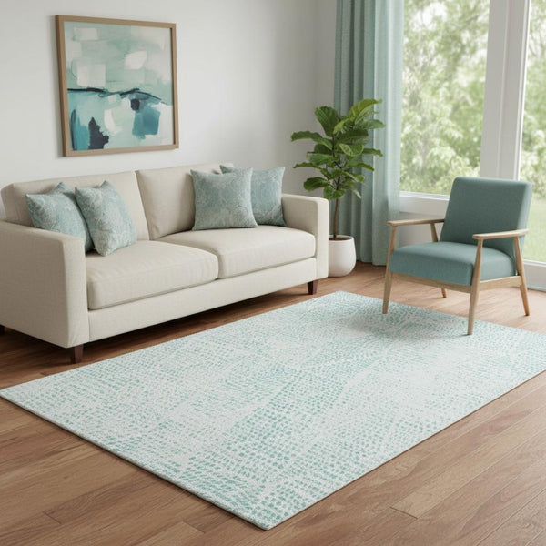 HomeRoots 5' X 8' Aqua & Ivory Diamond Area Rug - Washable, UV-Protected, Durable Design for Any Room Style 650550