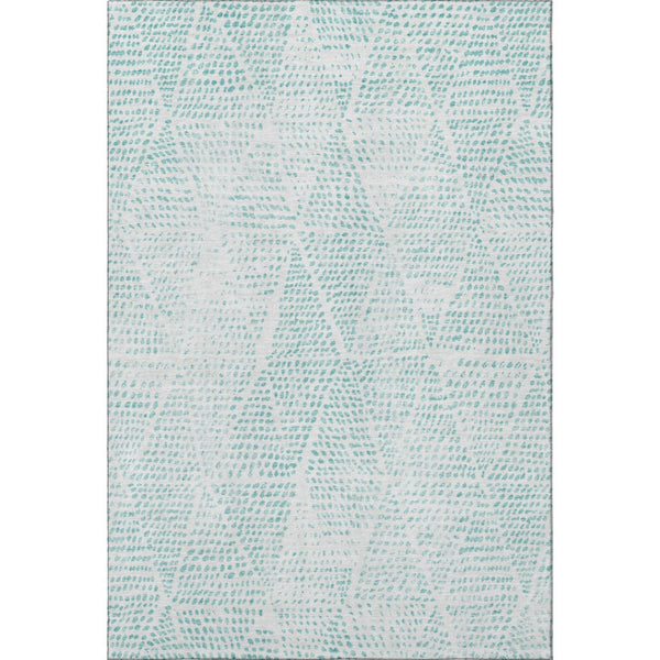 HomeRoots 5' X 8' Aqua & Ivory Diamond Area Rug - Washable, UV-Protected, Durable Design for Any Room Style 650550
