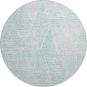 HomeRoots 8' Aqua & Ivory Diamond Washable Round Rug - UV Protected, Stain-Resistant, Durable Design for Home 650551