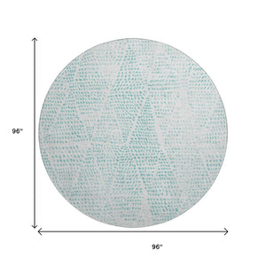 HomeRoots 8' Aqua & Ivory Diamond Washable Round Rug - UV Protected, Stain-Resistant, Durable Design for Home 650551