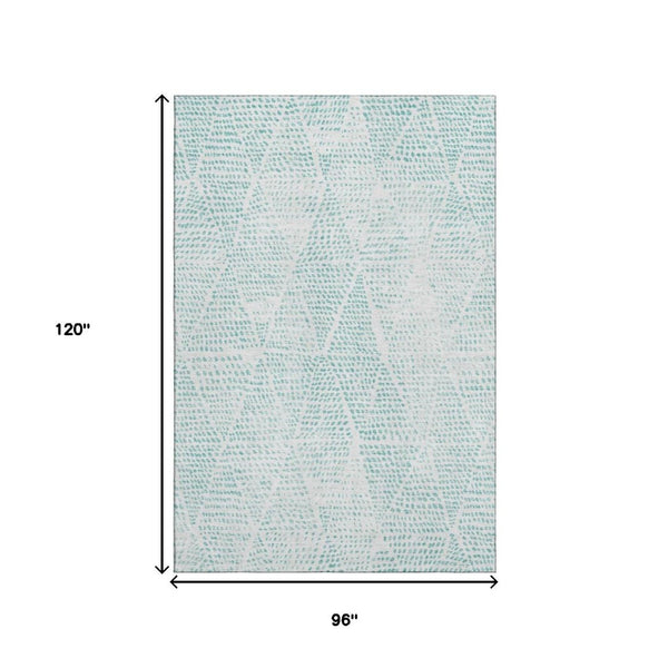 HomeRoots 8' X 10' Stylish Aqua and Ivory Diamond Washable Area Rug with UV Protection for Busy Homes 650552