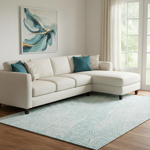 HomeRoots 8' X 10' Stylish Aqua and Ivory Diamond Washable Area Rug with UV Protection for Busy Homes 650552
