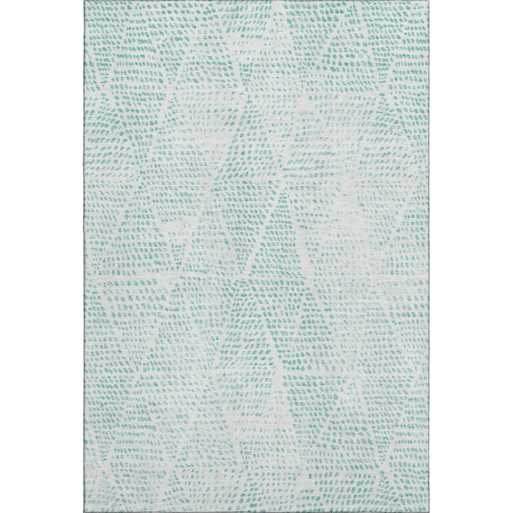 HomeRoots 9' X 12' Aqua and Ivory Diamond Area Rug - Washable, UV Protected, Durable for Busy Homes & Decor 650553