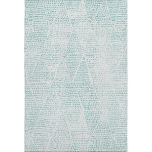 HomeRoots 9' X 12' Aqua and Ivory Diamond Area Rug - Washable, UV Protected, Durable for Busy Homes & Decor 650553
