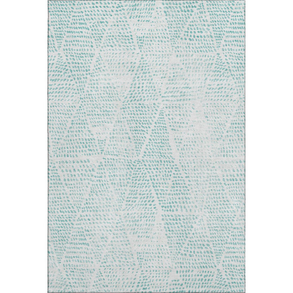 HomeRoots 9' X 12' Aqua and Ivory Diamond Area Rug - Washable, UV Protected, Durable for Busy Homes & Decor 650553