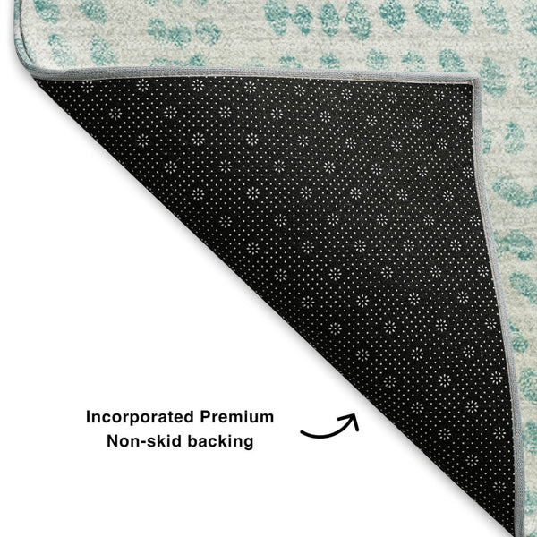 HomeRoots 9' X 12' Aqua and Ivory Diamond Area Rug - Washable, UV Protected, Durable for Busy Homes & Decor 650553