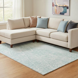 HomeRoots 10' X 14' Aqua And Ivory Diamond Washable Area Rug – Durable, UV-Protected, Stylish & Easy Care! 650554
