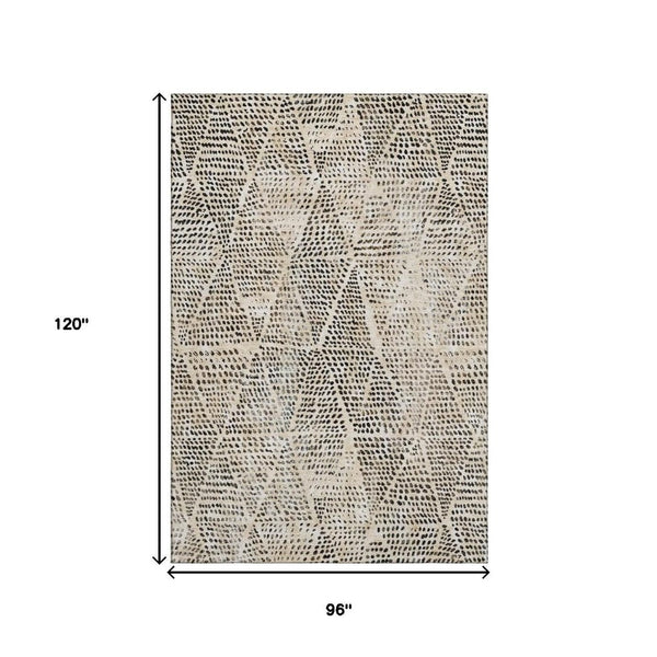 HomeRoots 8' X 10' Beige and Ivory Diamond Area Rug - Washable, UV-Protected, Perfect for High-Traffic Spaces! 650558