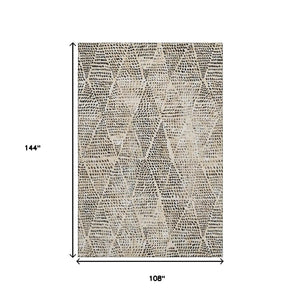 HomeRoots 9' X 12' Beige and Ivory Diamond Area Rug - Washable, Stain Resistant, UV Protected for Busy Homes 650559