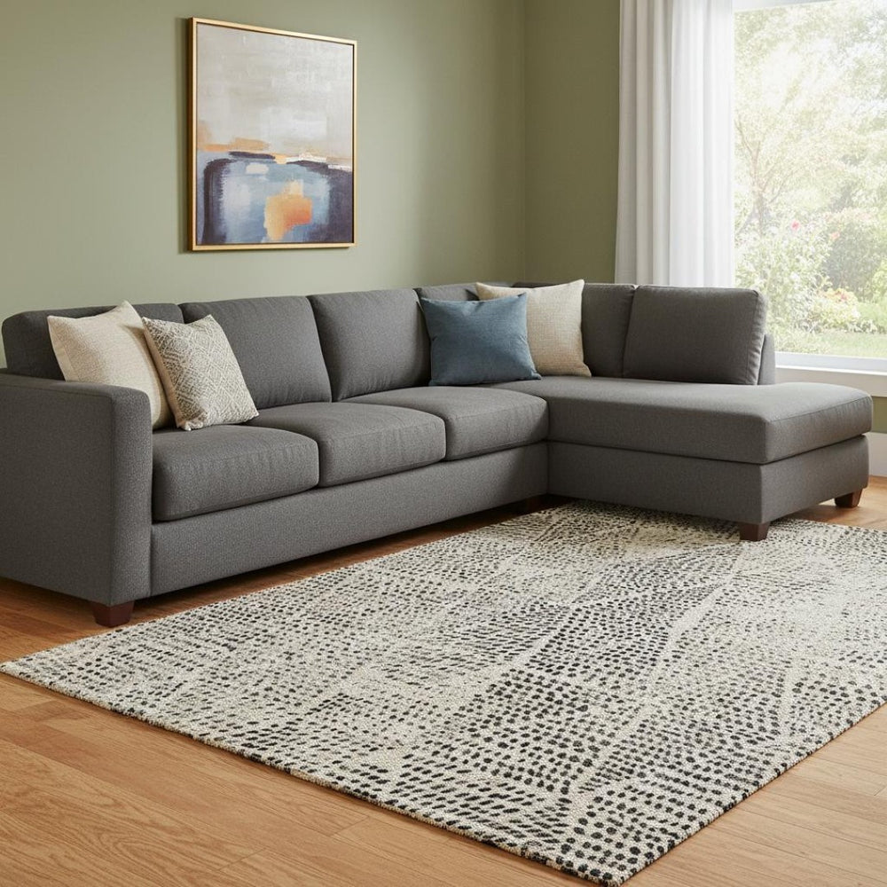 HomeRoots 9' X 12' Beige and Ivory Diamond Area Rug - Washable, Stain Resistant, UV Protected for Busy Homes 650559
