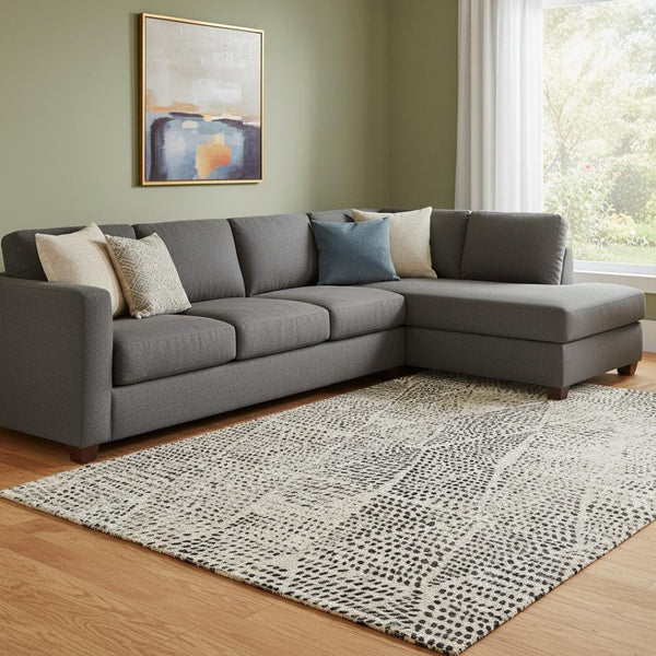 HomeRoots 9' X 12' Beige and Ivory Diamond Area Rug - Washable, Stain Resistant, UV Protected for Busy Homes 650559