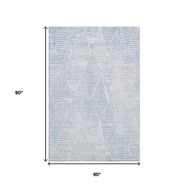 HomeRoots 5' X 8' Denim Blue & Ivory Diamond Area Rug - Washable, UV Protected, Stain Resistant & Stylish 650562