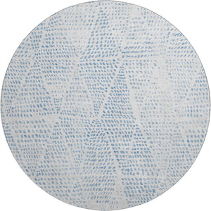 HomeRoots 8' Denim Blue & Ivory Diamond Washable Round Rug - UV Protection, Durable & Easy Care for Any Space 650563