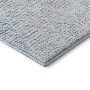 HomeRoots 8' Denim Blue & Ivory Diamond Washable Round Rug - UV Protection, Durable & Easy Care for Any Space 650563
