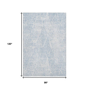 HomeRoots 8' X 10' Denim Blue And Ivory Diamond Area Rug – Durable, Stylish, Stain-Resistant with UV Defense! 650564