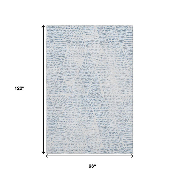 HomeRoots 8' X 10' Denim Blue And Ivory Diamond Area Rug – Durable, Stylish, Stain-Resistant with UV Defense! 650564
