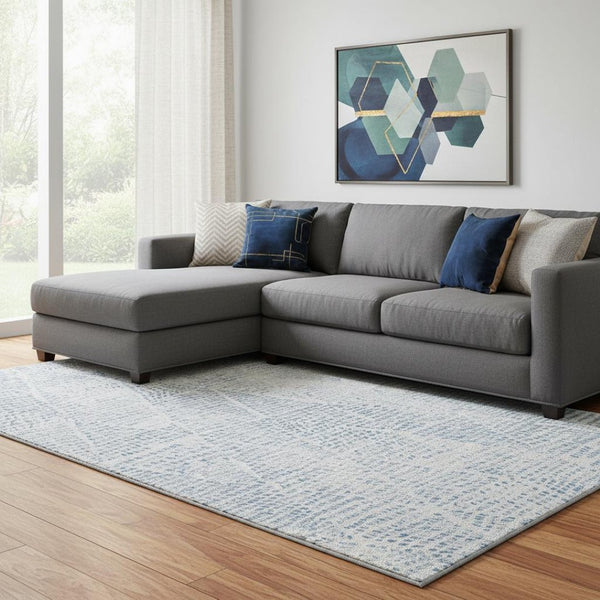 HomeRoots 8' X 10' Denim Blue And Ivory Diamond Area Rug – Durable, Stylish, Stain-Resistant with UV Defense! 650564