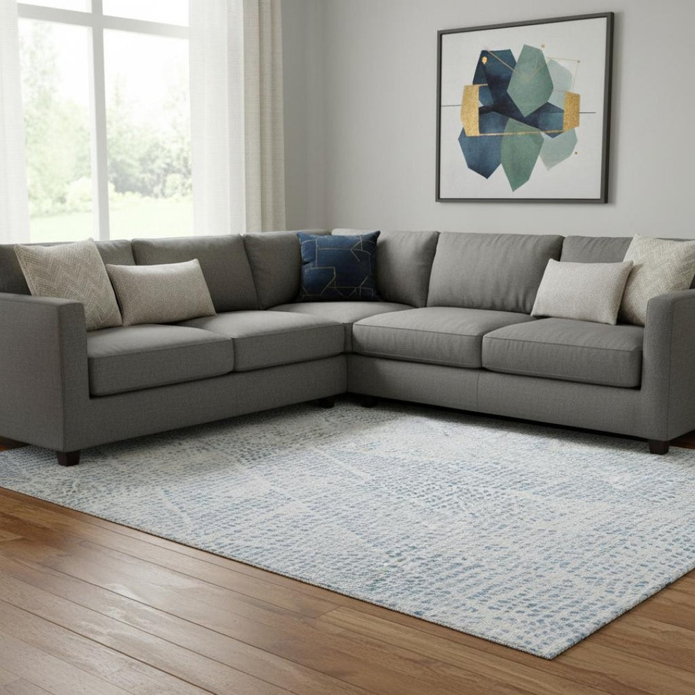 HomeRoots 9' X 12' Denim Blue and Ivory Diamond Area Rug - Stain-Resistant, UV Protected, Durable Design 650565