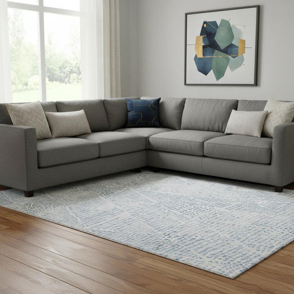 HomeRoots 9' X 12' Denim Blue and Ivory Diamond Area Rug - Stain-Resistant, UV Protected, Durable Design 650565