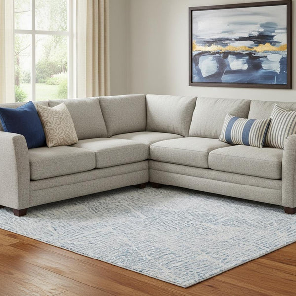 HomeRoots 10' Durable Denim Blue & Ivory Diamond Washable Area Rug with UV Protection for High-Traffic Rooms 650566