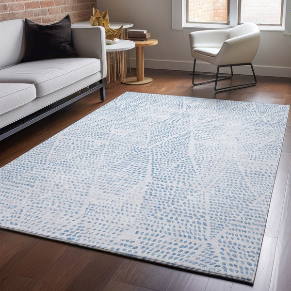 HomeRoots 10' Durable Denim Blue & Ivory Diamond Washable Area Rug with UV Protection for High-Traffic Rooms 650566