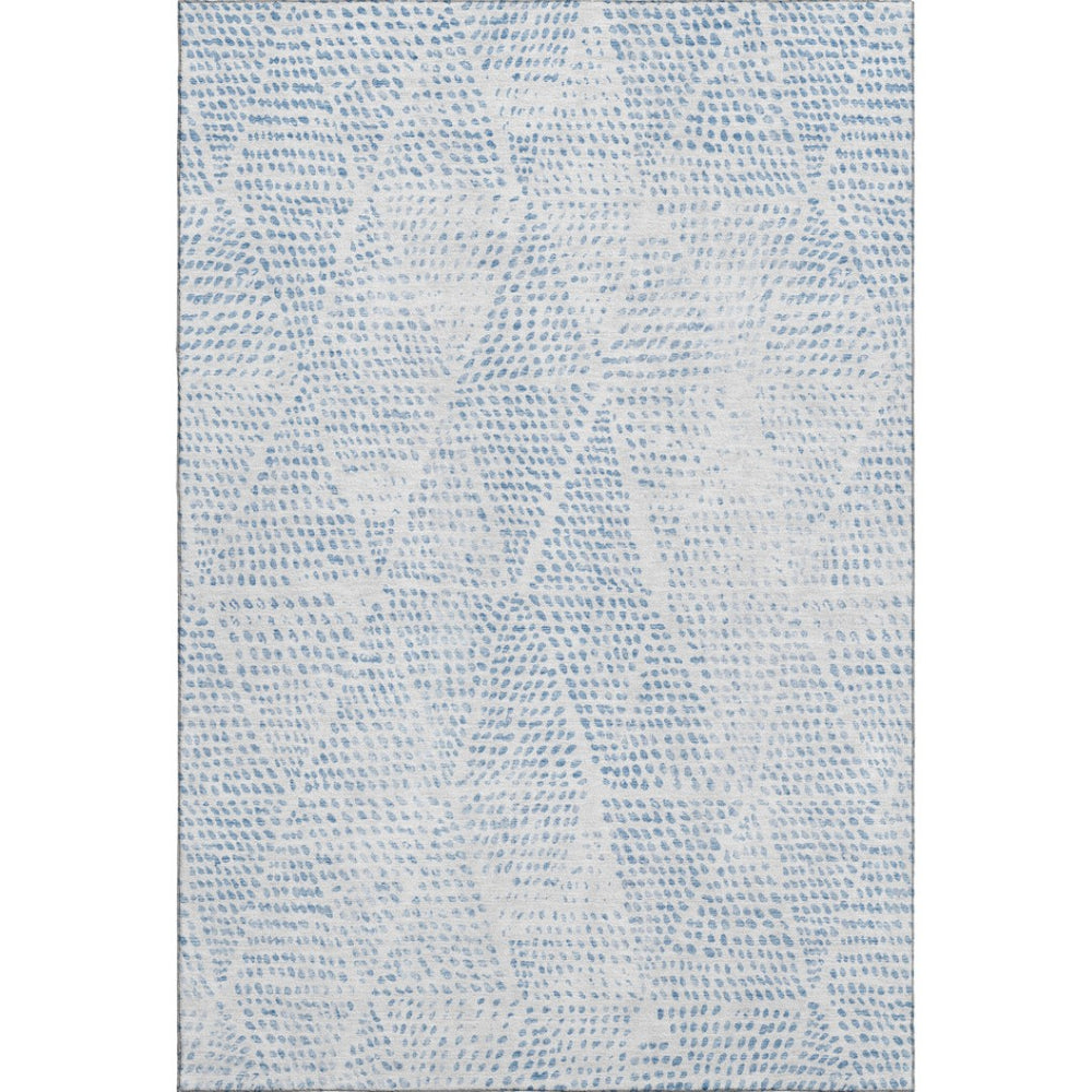 HomeRoots 10' Durable Denim Blue & Ivory Diamond Washable Area Rug with UV Protection for High-Traffic Rooms 650566