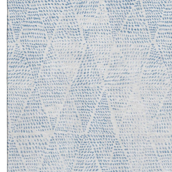 HomeRoots 10' Durable Denim Blue & Ivory Diamond Washable Area Rug with UV Protection for High-Traffic Rooms 650566