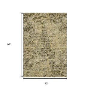 HomeRoots 5' X 8' Gold & Charcoal Diamond Area Rug - Washable, UV Protected, Stain Resistant for Busy Homes 650568