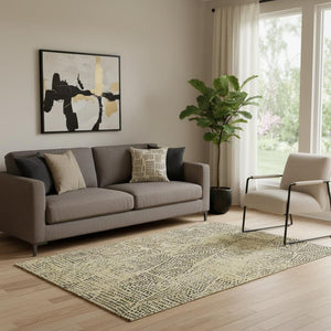 HomeRoots 5' X 8' Gold & Charcoal Diamond Area Rug - Washable, UV Protected, Stain Resistant for Busy Homes 650568