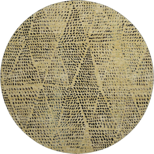 HomeRoots 8' Gold and Charcoal Diamond Washable Round Rug - Durable, UV-Protected for Indoor or Outdoor Use! 650569