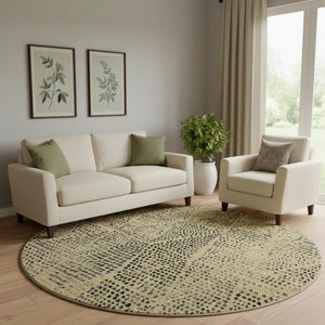 HomeRoots 8' Gold and Charcoal Diamond Washable Round Rug - Durable, UV-Protected for Indoor or Outdoor Use! 650569
