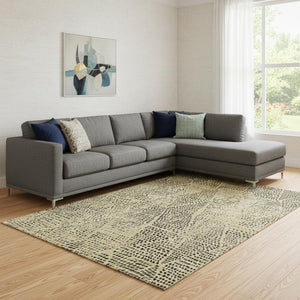 HomeRoots 8' X 10' Gold and Charcoal Diamond Area Rug – Washable, UV Protected, Stain Resistant for Busy Homes 650570