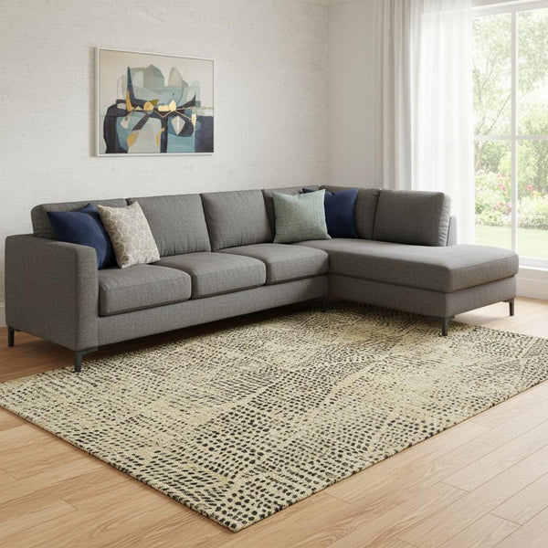HomeRoots 9' X 12' Gold & Charcoal Diamond Area Rug - Washable, UV-Protected, Durable for Busy Homes & Pets 650571