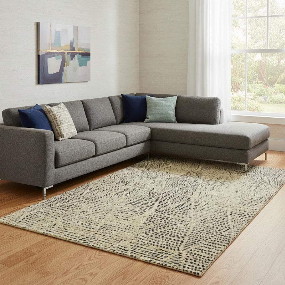 HomeRoots 10' X 14' Washable Gold & Charcoal Diamond Area Rug with UV Protection for High-Traffic Spaces 650572