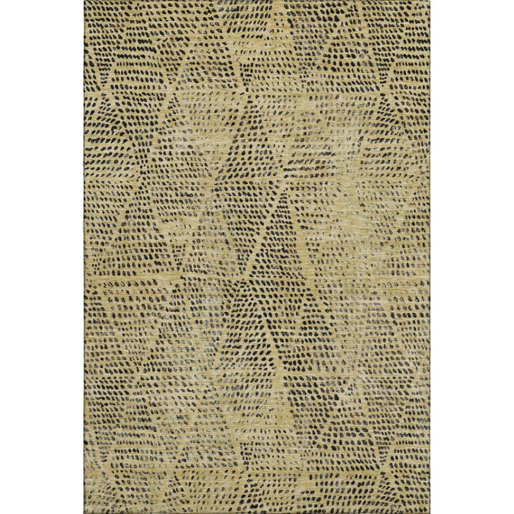 HomeRoots 10' X 14' Washable Gold & Charcoal Diamond Area Rug with UV Protection for High-Traffic Spaces 650572