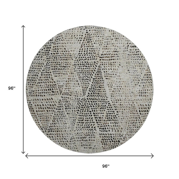 HomeRoots 8' Gray and Black Diamond Washable Round Rug - UV Protected, Durable, Stain-Resistant Design for Homes 650575
