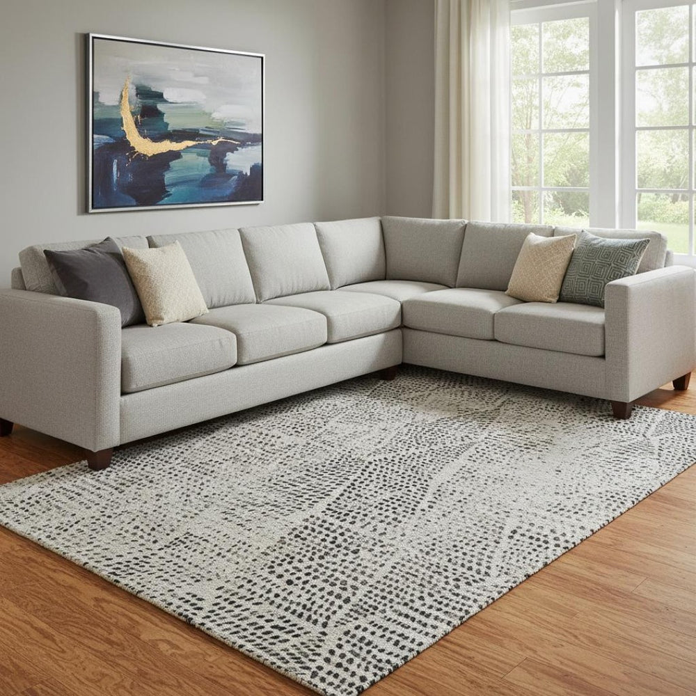 HomeRoots 9' X 12' Stylish Gray and Black Diamond Washable Area Rug with UV Protection for Modern Spaces 650577